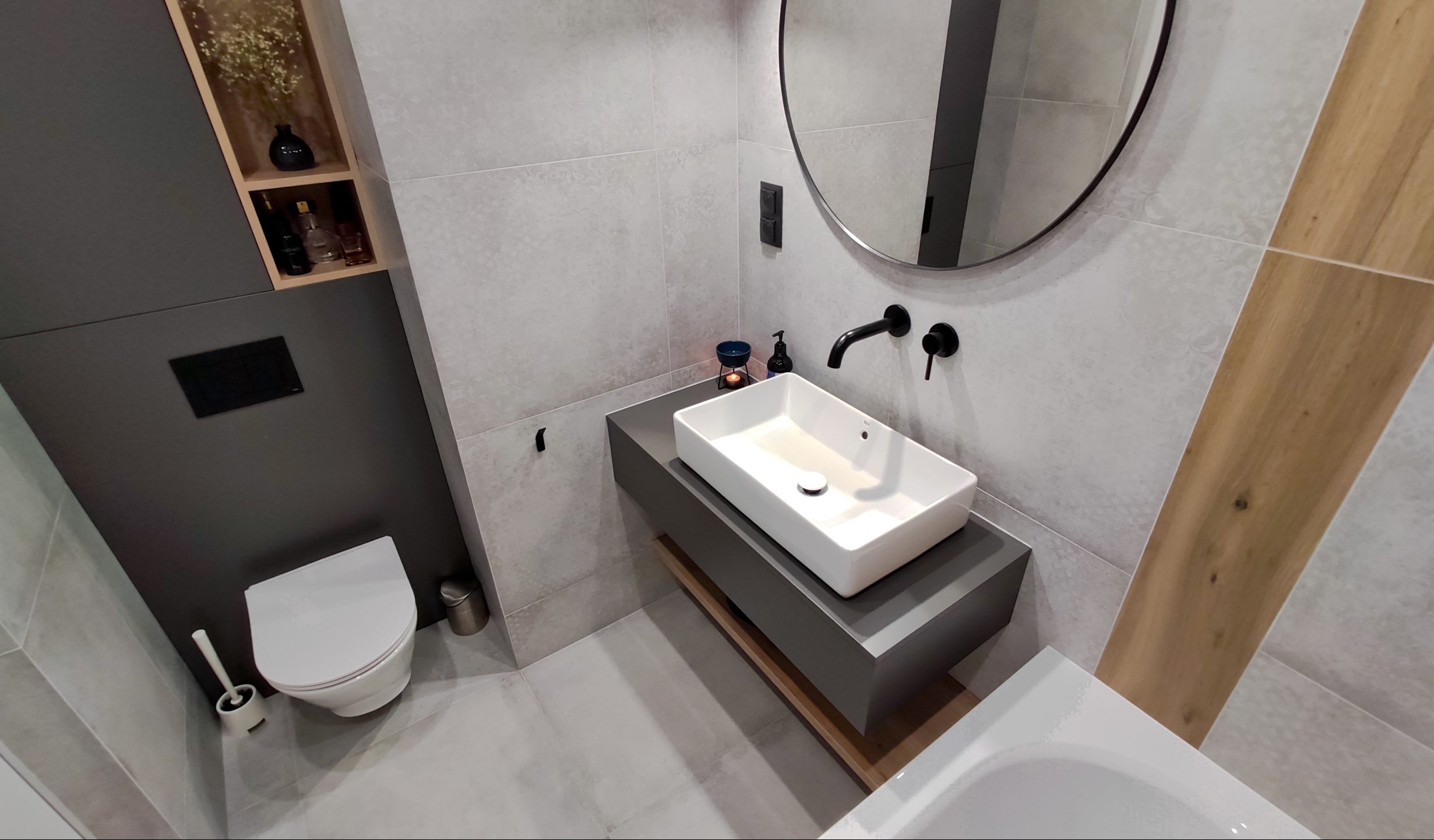 łazienka beton loft drewno projekt